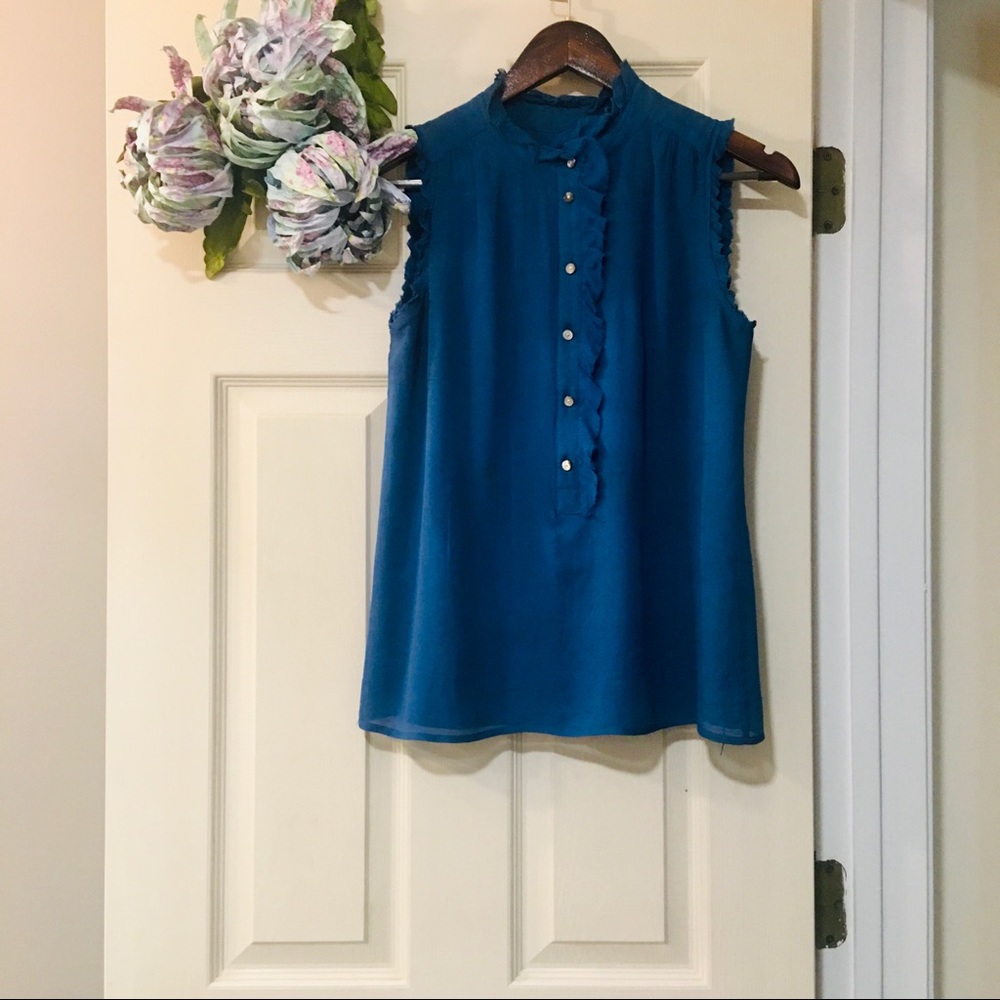 J. CREW Silk Mock-Neck Sleeveless Ruffle Blouse 00